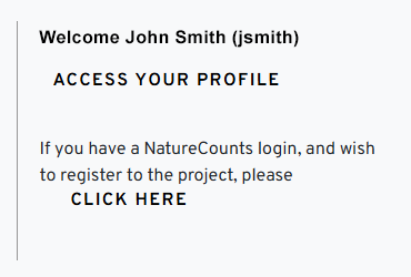 A screenshot showing the link to register for a project.