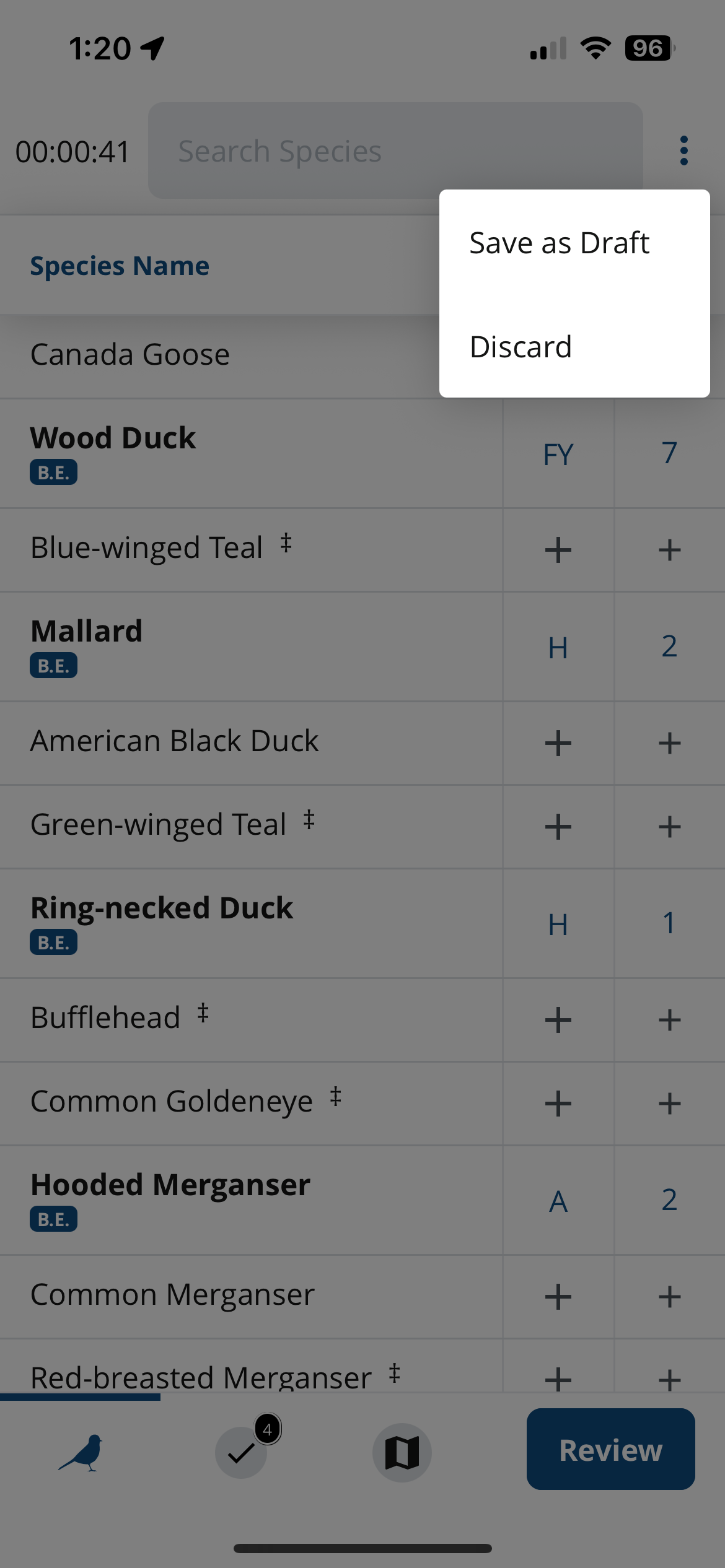 A screenshot of the app showing the 'Discard checklist' option in the upper right corner.